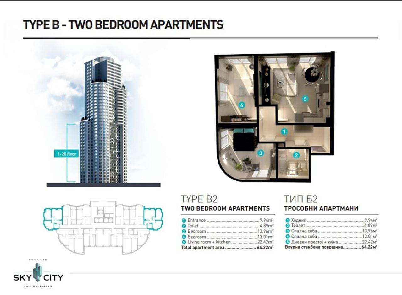 19Th & 18Th Floor Secure Apartments With Pool & Fitness & Parking Included In Price Skopje Exteriör bild